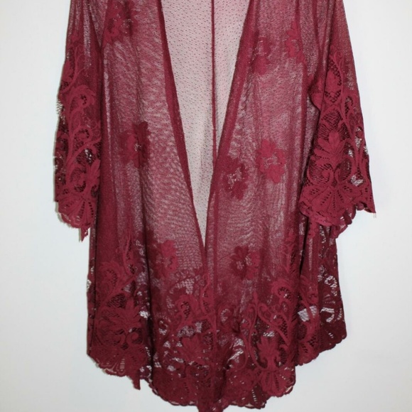 Maurices Lace Open Front Kimono Burgundy HW6543 - Picture 2 of 8